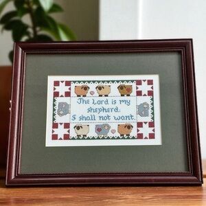 Hand Embroidered Cross Stitch Framed Rustic “The Lord Is My Shepherd”